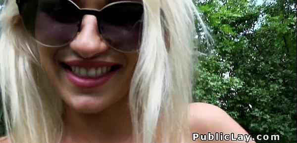  Serbian blonde beauty bangs in the park pov